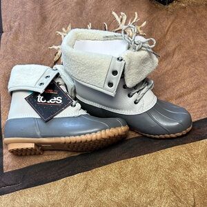 Gray and Cream Duck Boots